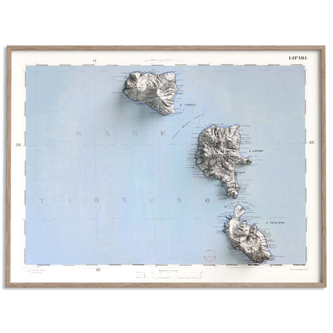 Lipari (Italy), Topographic map - 1873, 2D printed shaded relief map with 3D effect of a 1873 topographic map of Lipari (Italy). Shop our beautiful fine art printed maps on supreme Cotton paper. Vintage maps digitally restored and enhanced with a 3D effect. VizCart from Vizart