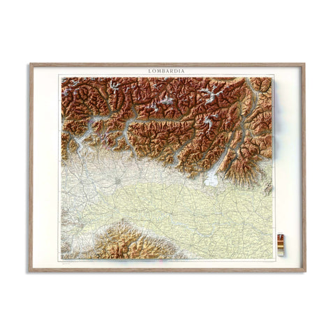 Lombardy (Italy), Topographic map - 1935, 2D printed shaded relief map with 3D effect of a 1935 topographic map of Lombardy (Italy). Shop our beautiful fine art printed maps on supreme Cotton paper. Vintage maps digitally restored and enhanced with a 3D effect, VizCart from Vizart
