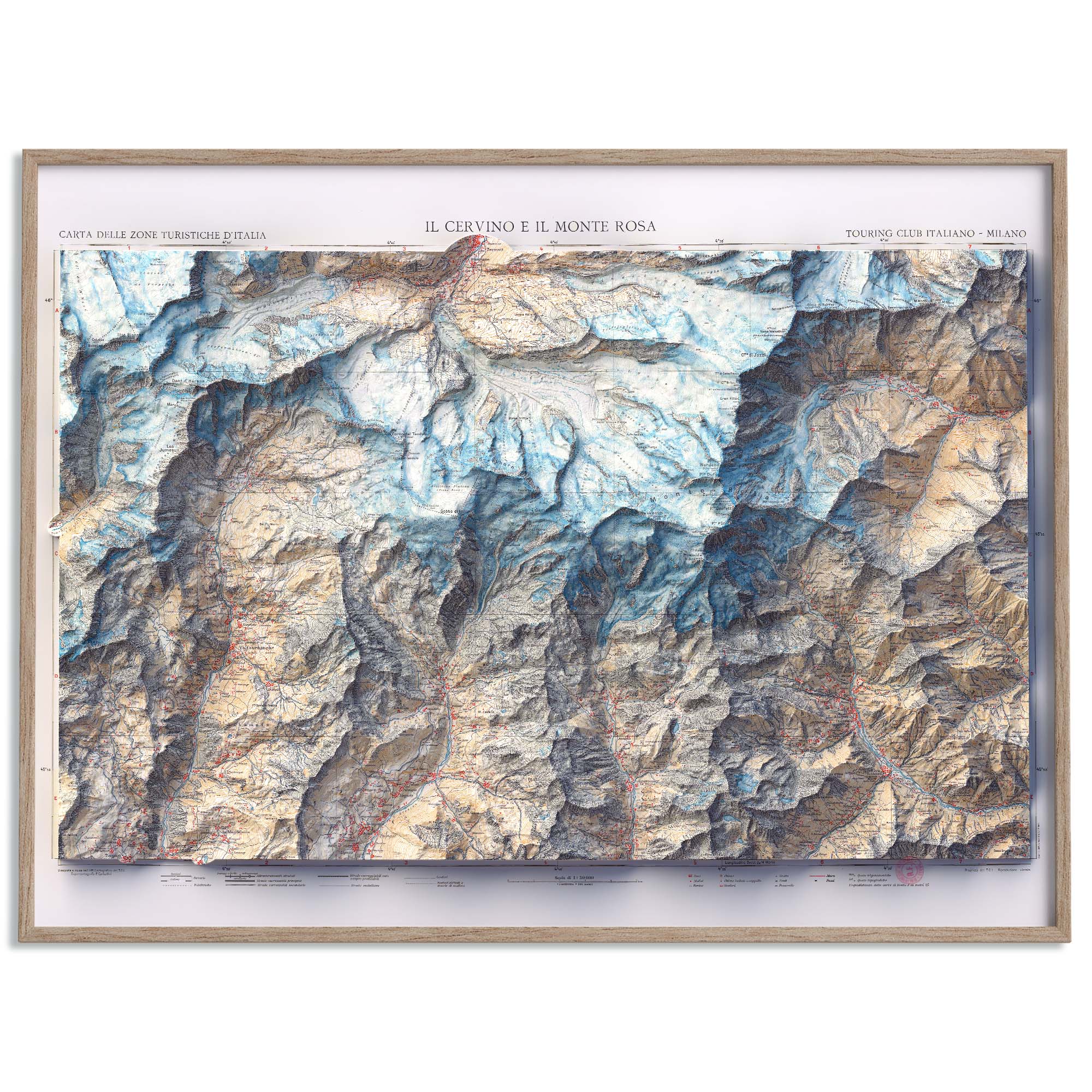 Matterhorn and Mt Rosa (Italy), Topographic map - 1928, 2D fine art ...