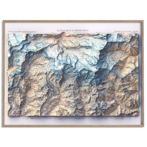 Matterhorn and Mt Rosa (Italy), Topographic map - 1928, 2D printed shaded relief map with 3D effect of a 1928 topographic map of Matterhorn and Mount Rosa. Shop our beautiful fine art printed maps on supreme Cotton paper. Vintage maps digitally restored and enhanced with a 3D effect. VizCart from Vizart