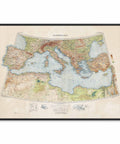 1937 Mediterranean Sea restored vintage topographic map reprinted on fine art paper. VizCart from VizArt.