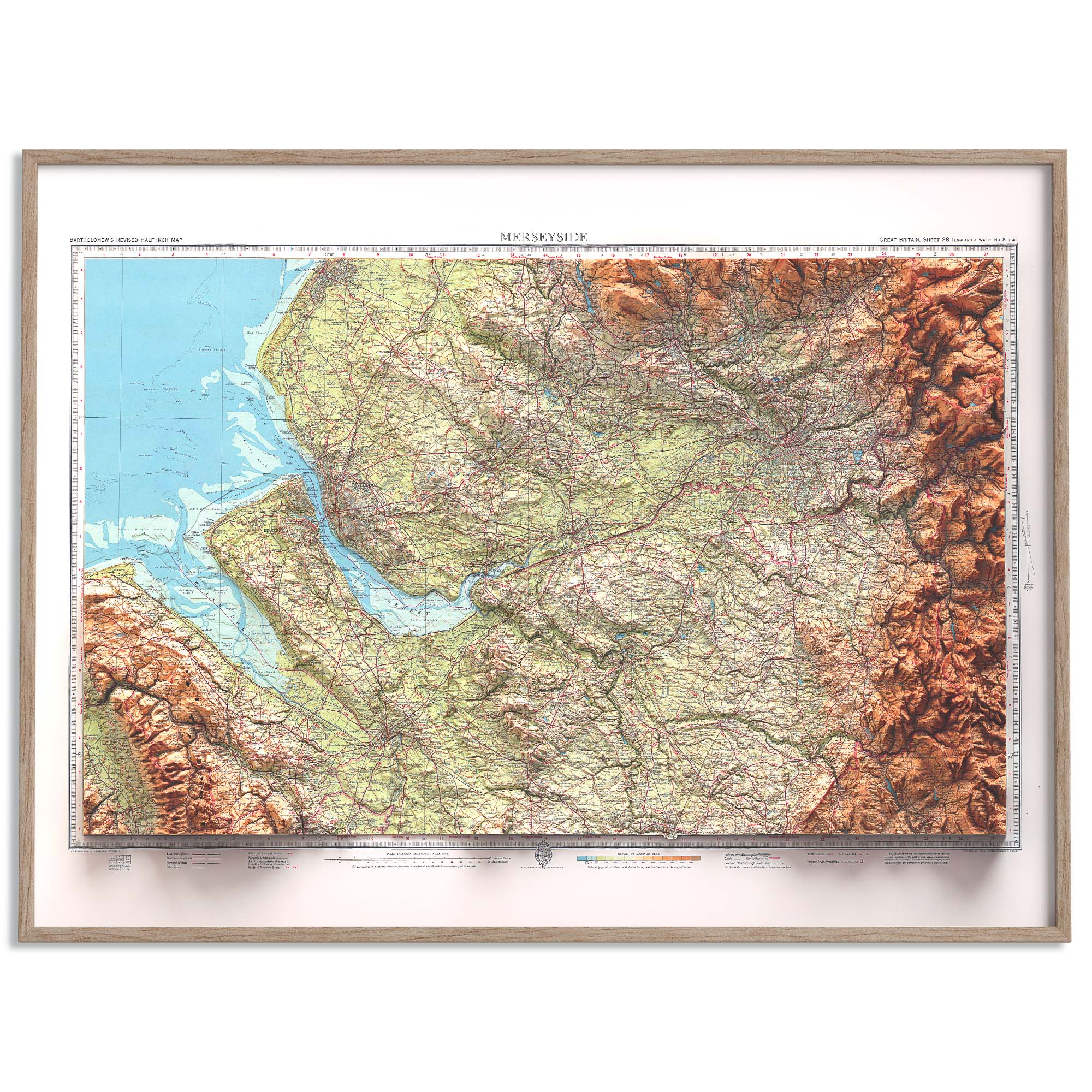 Merseyside (UK), Topographic map - 1941, 2D fine art printed shaded ...