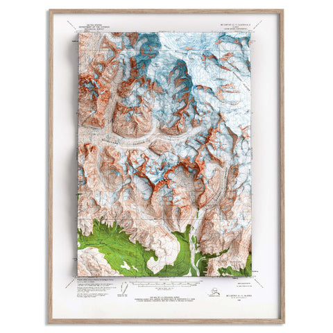 Mt Blackburn (Alaska, USA), Topographic map - 1966, 2D printed shaded relief map with 3D effect of a 1966 topographic map of Mt Blackburn (Alaska, USA). Shop our beautiful fine art printed maps on supreme Cotton paper. Vintage maps digitally restored and enhanced with a 3D effect. VizCart from Vizart