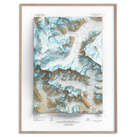 Mt Bona (Alaska, USA), Topographic map - 1966, 2D printed shaded relief map with 3D effect of a 1966 topographic map of Mt Bona (Alaska, USA). Shop our beautiful fine art printed maps on supreme Cotton paper. Vintage maps digitally restored and enhanced with a 3D effect. VizCart from Vizart