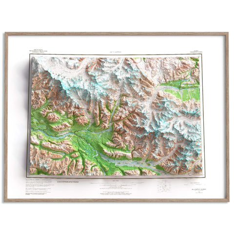 1980 Mount Bona (Alaska, USA) shaded relief map print with 3D effect fine art wall decor. VizCart from Vizart