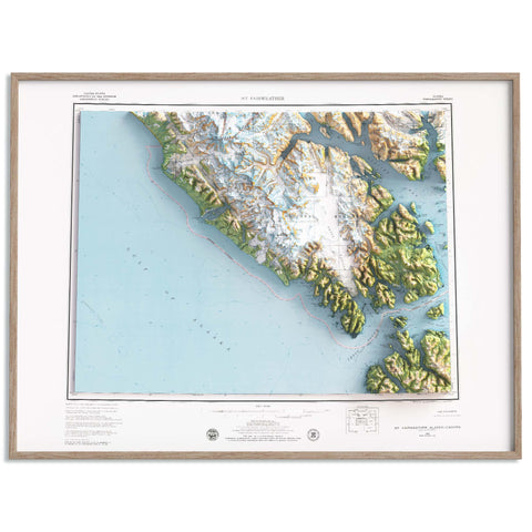 1979 Mount Fairweather (Alaska, USA) shaded relief map print with 3D effect fine art wall decor. VizCart from Vizart