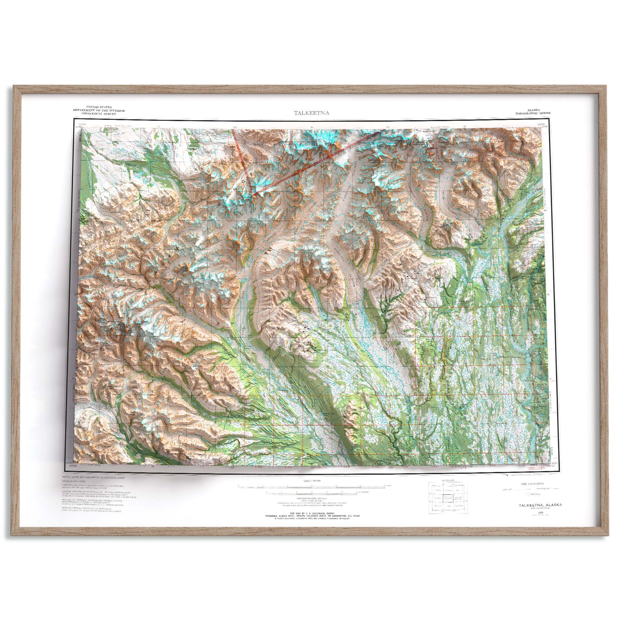 Mt Foraker (Alaska, USA), Topographic map - 1973, 2D fine art printed ...