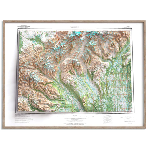 1973 Mount Foraker (Alaska, USA) shaded relief map print with 3D effect fine art wall decor. VizCart from Vizart