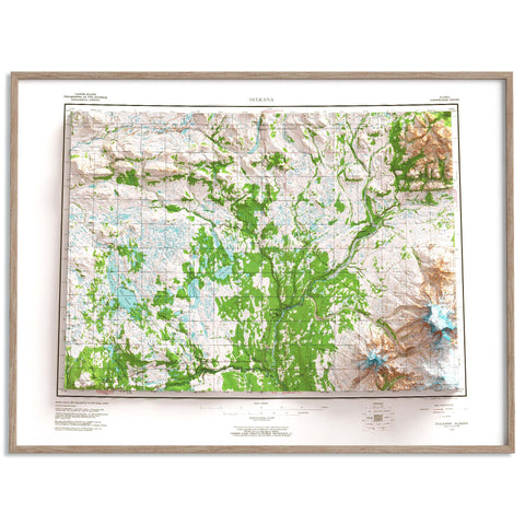 1969 Mount Sanford (Alaska, USA) shaded relief map print with 3D effect fine art wall decor. VizCart from Vizart