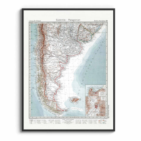 1925 Patagonia restored vintage topographic map reprinted on fine art paper. VizCart from VizArt.