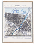 1944 Pescara (Italy) restored vintage city map reprinted on fine art paper. Vizcart from Vizart