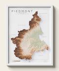 Piedmont (Italy) geo shaded relief elevation map printed on fine art paper framed