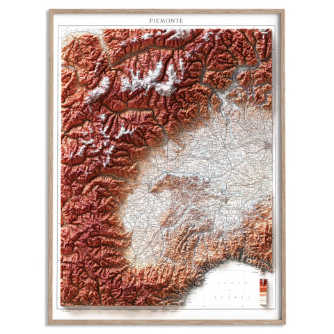 Piedmont (Italy), Topographic map - 1935, 2D printed shaded relief map with 3D effect of a 1935 topographic map of Piedmont (Italy). Shop our beautiful fine art printed maps on supreme Cotton paper. Vintage maps digitally restored and enhanced with a 3D effect. VizCart from Vizart