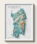 Sardinia (Italy) spectral shaded relief elevation map printed on fine art paper framed