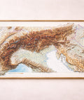 Alps 1965 topographic restored antique shaded relief map print on fine art paper framed. Second Chance 25% off.