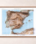 Iberian Peninsula 1956 topographic restored antique shaded relief map print on fine art paper framed. Second Chance 25% off.