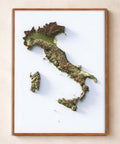 Italy geo shaded relief elevation map printed on fine art paper framed. Second Chance 25% off.