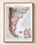 Patagonia 1925 topographic restored antique shaded relief map print on fine art paper framed. Second Chance 25% off.