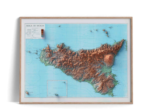 Sicily (Italy), Topographic map - 1943, 2D printed shaded relief map with 3D effect of a 1943 topographic map of Siciliy (Italy). Shop our beautiful fine art printed maps on supreme Cotton paper. Vintage maps digitally restored and enhanced with a 3D effect., VizCart from Vizart