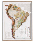1950 South America shaded relief map print with 3D effect fine art wall decor. VizCart from Vizart.