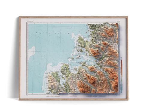 Ullapool (Scotland, UK), Topographic map - 1912, 2D printed shaded relief map with 3D effect of a 1912 topographic map of Ullapool and Lochinver (Scotland, UK). Shop our beautiful fine art printed maps on supreme Cotton paper. Vintage maps digitally restored and enhanced with a 3D effect., VizCart from Vizart