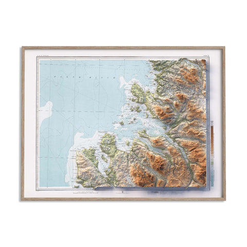 Ullapool (Scotland, UK), Topographic map - 1912, 2D printed shaded relief map with 3D effect of a 1912 topographic map of Ullapool and Lochinver (Scotland, UK). Shop our beautiful fine art printed maps on supreme Cotton paper. Vintage maps digitally restored and enhanced with a 3D effect. VizCart from Vizart