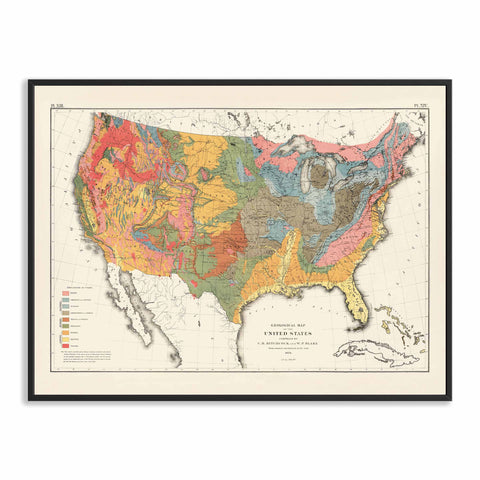1874 United States of America restored vintage geological map reprinted on fine art paper. VizCart from VizArt.