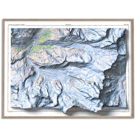 Zermatt (Switzerland), Topographic map - 1970, 2D printed shaded relief map with 3D effect of a 1970 topographic map of Zermatt (Switzerland). Shop our beautiful fine art printed maps on supreme Cotton paper. Vintage maps digitally restored and enhanced with a 3D effect. VizCart from Vizart