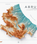 Abruzzo (Italy) spectral shaded relief elevation map printed on fine art paper