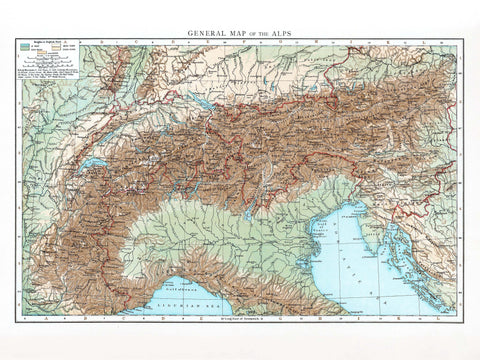 1900 Alps restored vintage topographic map reprinted on fine art paper. VizCart from VizArt.