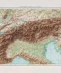 1900 Alps shaded relief map print with 3D effect fine art wall decor. VizCart from Vizart.