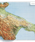 Apulia and Lucania (Italy), Topographic map - 1950, 2D printed shaded relief map with 3D effect of a 1950 topographic map of Apulia and Lucania (Italy). Shop our beautiful fine art printed maps on supreme Cotton paper. Vintage maps digitally restored and enhanced with a 3D effect. VizCart from Vizart