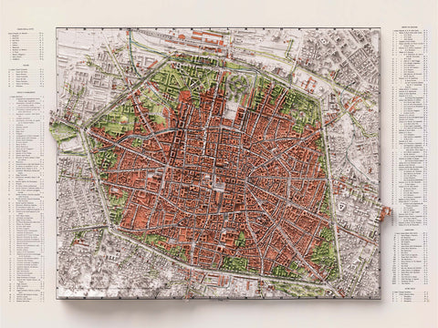 Bologna (Italy), City map - 1890, 2D printed shaded relief map with 3D effect of a 1890 city map of Bologna. Shop our beautiful fine art printed maps on supreme Cotton paper. Vintage maps digitally restored and enhanced with a 3D effect. VizCart from Vizart