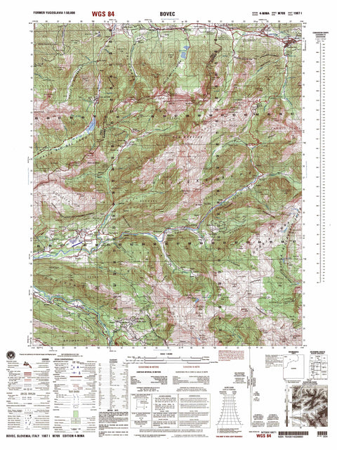1987 Valley of Soča (Slovenia) restored vintage topographic map reprinted on fine art paper. VizCart from VizArt.
