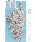 1943 Corsica (France) shaded relief topographic map print with 3D effect fine art wall decor. VizCart from Vizart.
