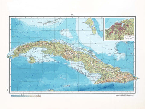 1967 Cuba restored vintage topographic map reprinted on fine art paper. VizCart from VizArt.
