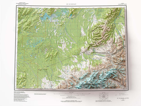 1982 Denali National Park Alaska topographic shaded relief map print with 3D effect fine art wall decor. VizCart from Vizart