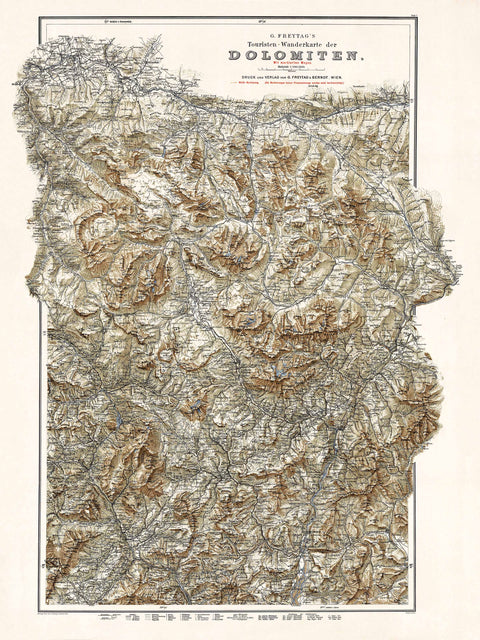 1904 Dolomites (Italy) restored vintage topographic map reprinted on fine art paper. VizCart from VizArt.