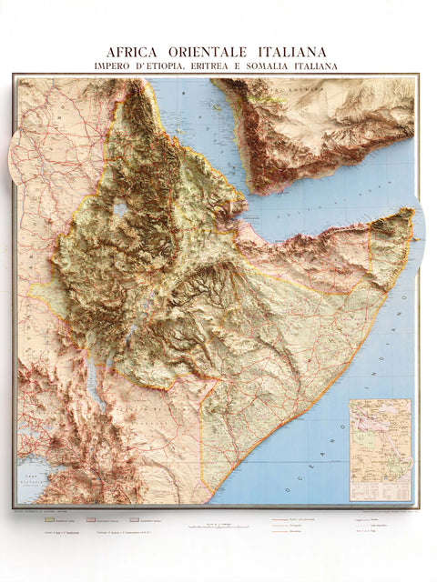 1937 Eastern Africa shaded relief topographic map print with 3D effect fine art wall decor. VizCart from Vizart.