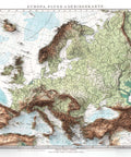 1899 Europe shaded relief topographic map print with 3D effect fine art wall decor. VizCart from Vizart.