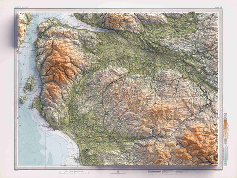 Glasgow (Scotland, UK), Topographic map - 1912, 2D printed shaded relief map with 3D effect of a 1912 topographic map of Glasgow (Scotland, UK). Shop our beautiful fine art printed maps on supreme Cotton paper. Vintage maps digitally restored and enhanced with a 3D effect., VizCart from Vizart