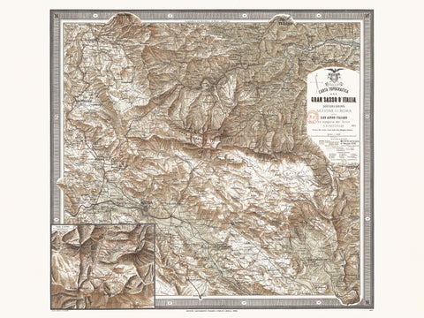 1887 Gran Sasso d'Italia (Italy) restored vintage topographic map reprinted on fine art paper. VizCart from VizArt.