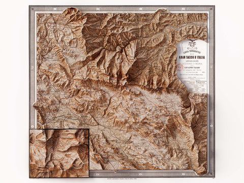Gran Sasso d'Italia (Abruzzo, Italy), Topographic map - 1887, 2D printed shaded relief map with 3D effect of a 1887 topographic map of Gran Sasso d'Italia (Abruzzo, Italy). Shop our beautiful fine art printed maps on supreme Cotton paper. Vintage maps digitally restored and enhanced with a 3D effect. VizCart from Vizart