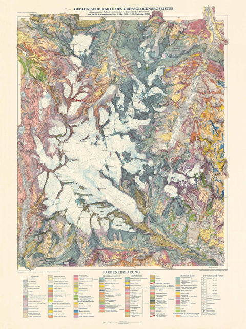 1939 Grossglockner (Austria) restored vintage geological map reprinted on fine art paper. VizCart from VizArt.