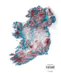Ireland shaded relief elevation tint map (IRID) print with 3D effect fine art wall decor. VizCart from Vizart.