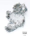 Ireland shaded relief elevation tint map (WHITE) print with 3D effect fine art wall decor. VizCart from Vizart.