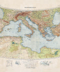 1937 Mediterranean Sea restored vintage topographic map reprinted on fine art paper. VizCart from VizArt.