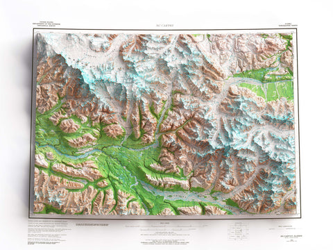 1980 Mount Bona (Alaska, USA) shaded relief map print with 3D effect fine art wall decor. VizCart from Vizart