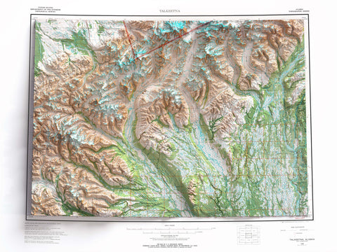 1973 Mount Foraker (Alaska, USA) shaded relief map print with 3D effect fine art wall decor. VizCart from Vizart