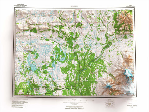 1969 Mount Sanford (Alaska, USA) shaded relief map print with 3D effect fine art wall decor. VizCart from Vizart